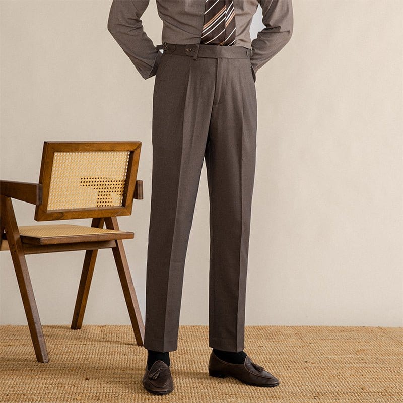 Oliver | Men’s Trousers With Pleated Front Herringbone Pattern 1