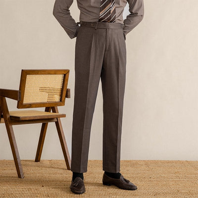 Oliver | Men’s Trousers With Pleated Front Herringbone Pattern 1