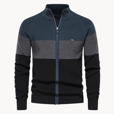 Oliver | Men’s Zip Up Cardigan With Refined Collar Contrast Stripe 2