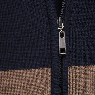 Oliver | Men’s Zip Up Cardigan With Refined Collar Contrast Stripe 5