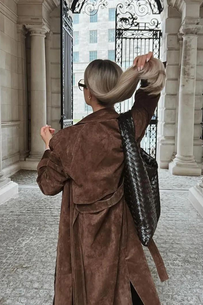 Olivia | Women's Vegan Leather Maxi Trench Coat with Belted Waist 4