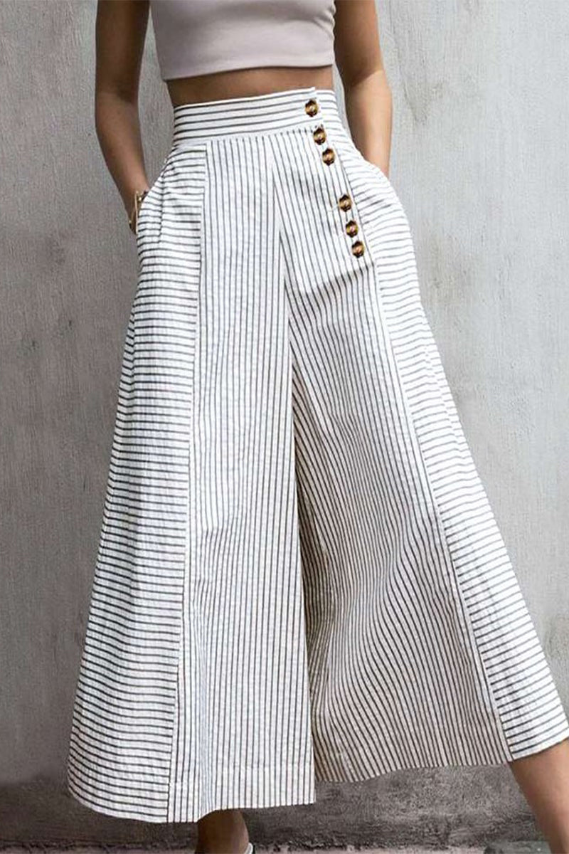 Rebecca | Women's High Waist Striped Trousers With Pockets 0