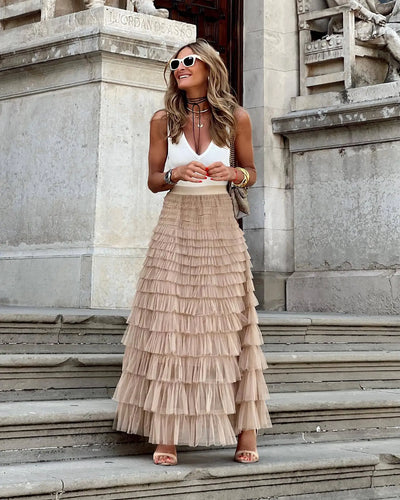 Women's Maxi Skirt High Waist Ruffle Layers Tulle-1