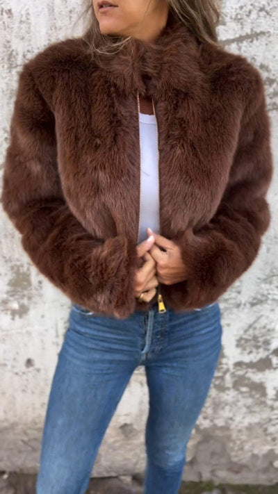 Sarah | Women's Faux Fur Jacket With High Collar 1