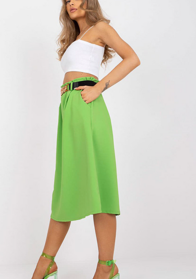 Women's Green Midi Skirt High Waist 100% Polyester-2