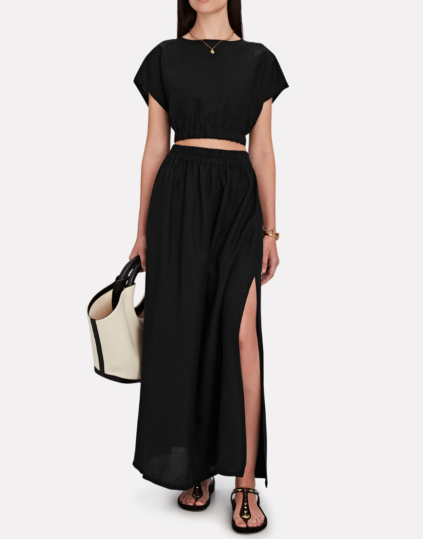 Women's Black Maxi Skirt High Split 100% Polyester-3