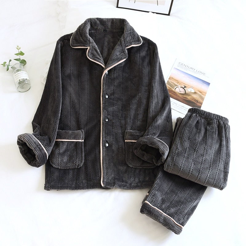 Sophia | Flannel Pajama Set with Button-Up Jacket in Black and Pink 1