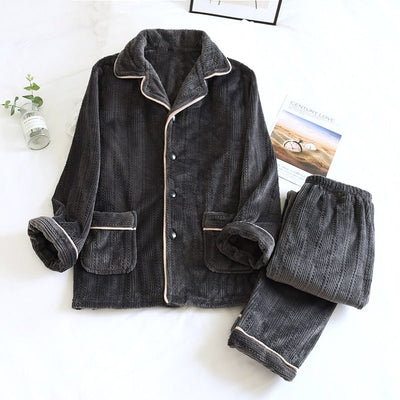 Sophia | Flannel Pajama Set with Button-Up Jacket in Black and Pink 1