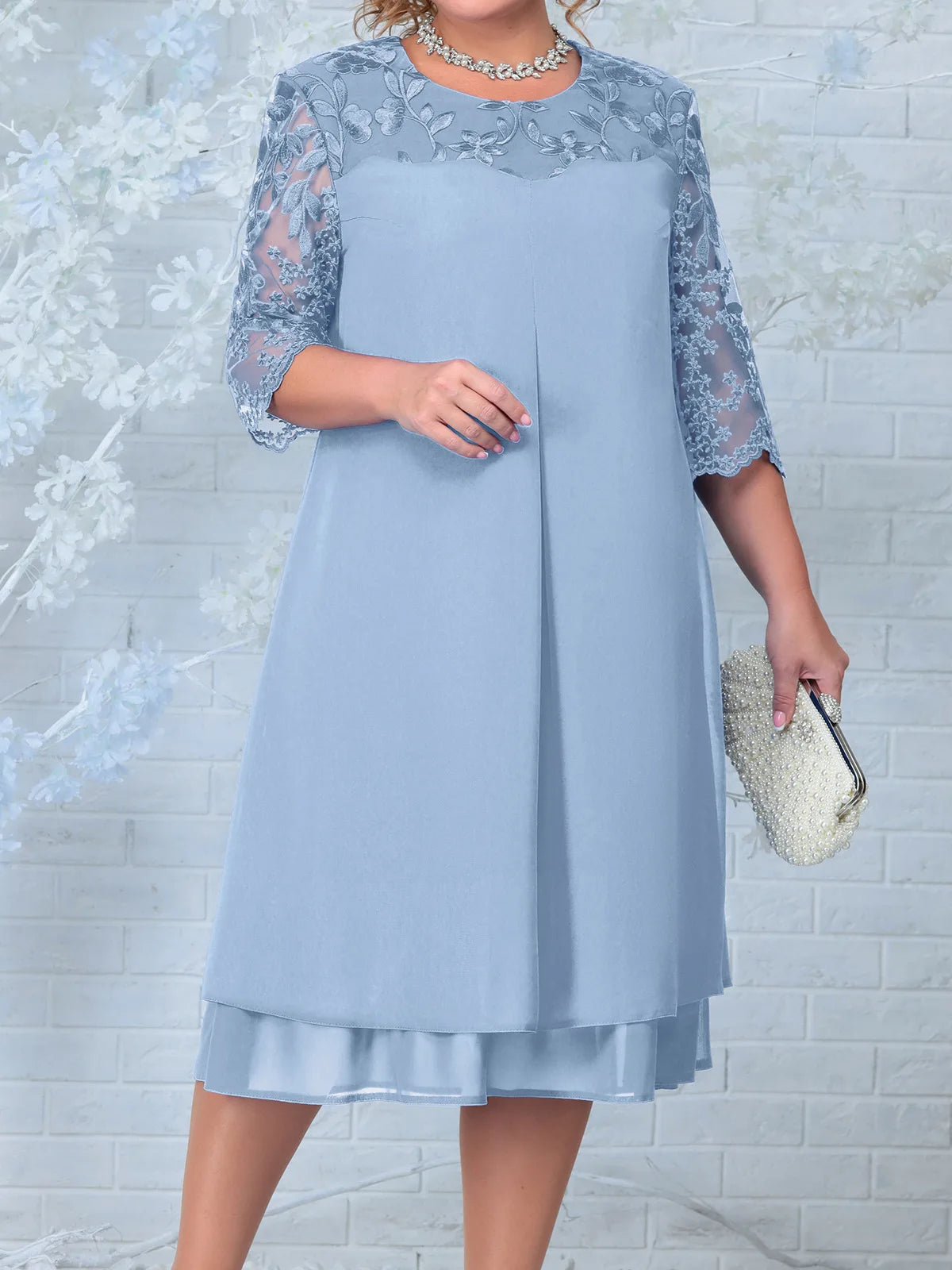 Sophia | Plus Size Formal Dress With Embroidered Sheer Sleeves 2