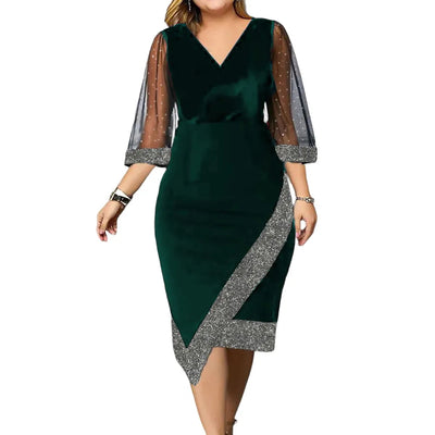 Sophia | Plus Size Formal Dress With Glittery Hem And Sheer Sleeves 0