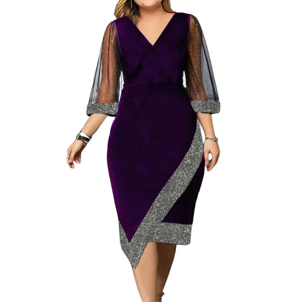 Sophia | Plus Size Formal Dress With Glittery Hem And Sheer Sleeves 2