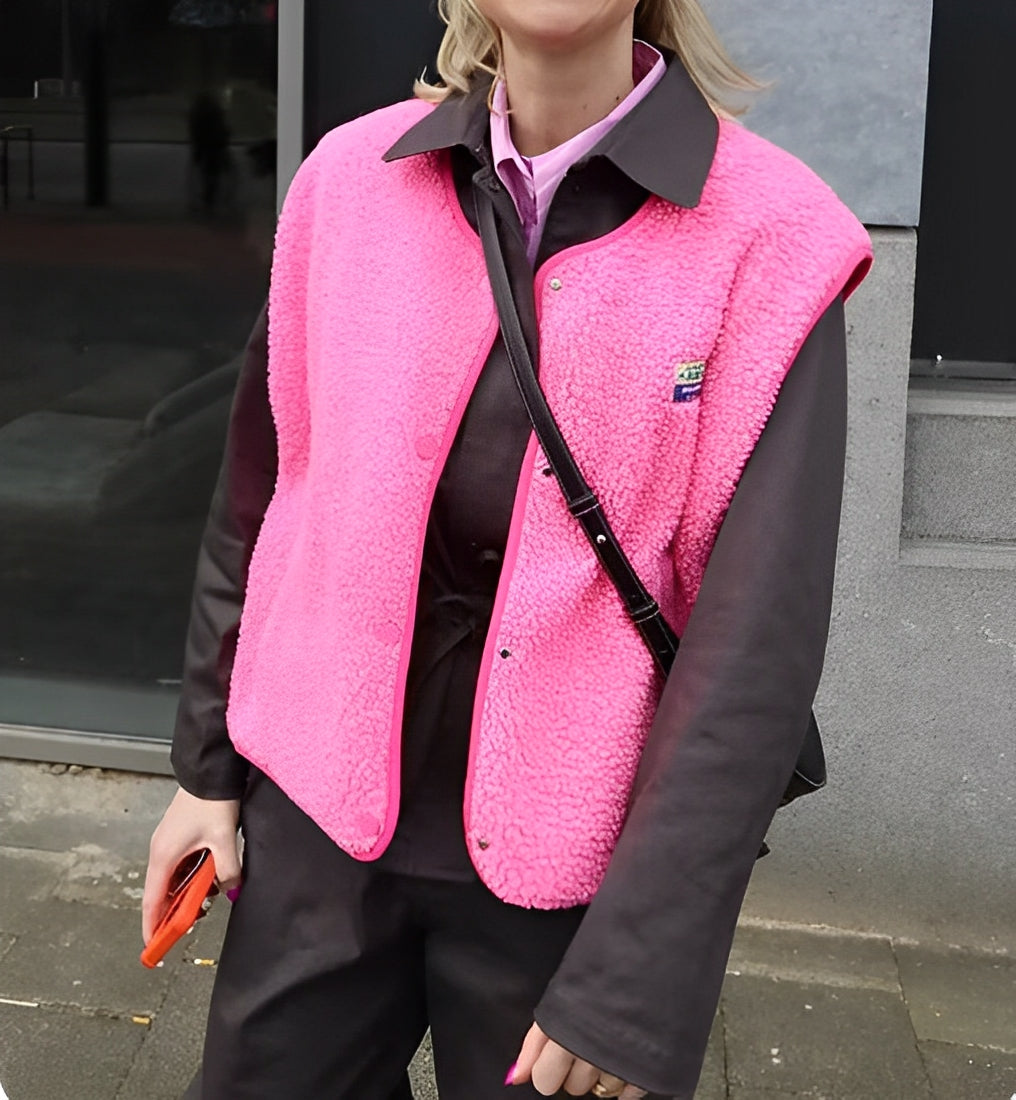 Sophia | Women's Black Fleece Gilet - Single-Breasted Casual Layering 4