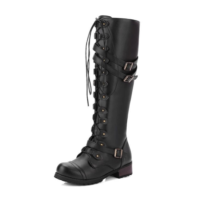 Sophia | Women's Black Lace-Up Boots with Buckle Details 0