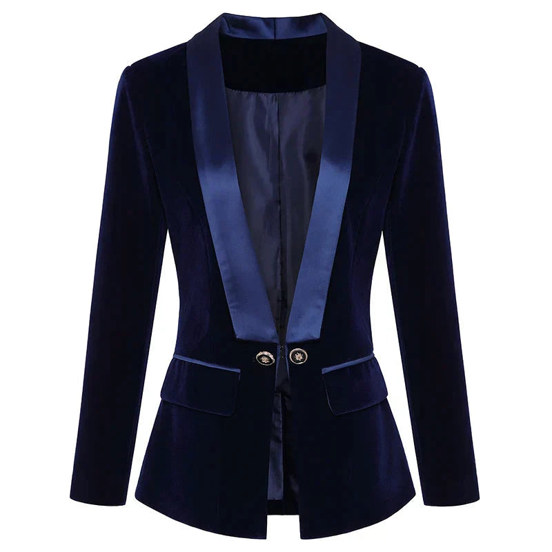 Sophia | Women's Black Velvet Blazer With Satin Lapels 2
