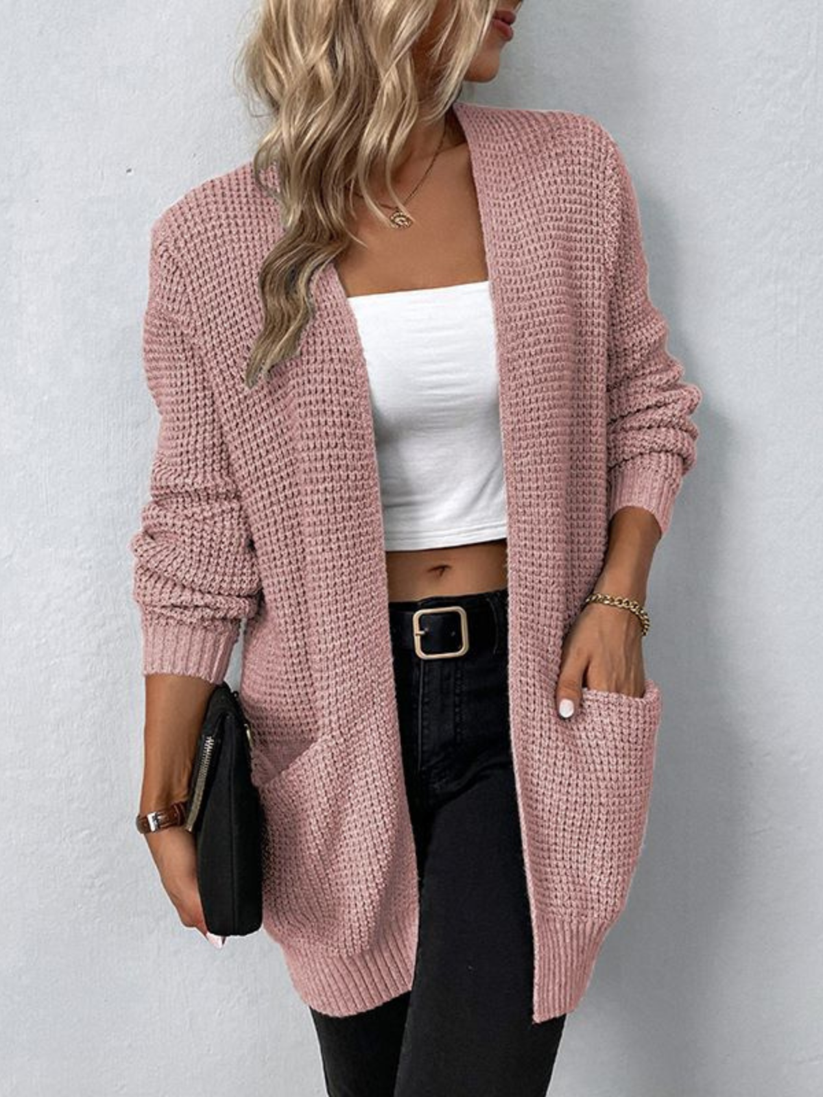 Sophia | Women's Chunky Knit Black Cardigan with Open Front 3