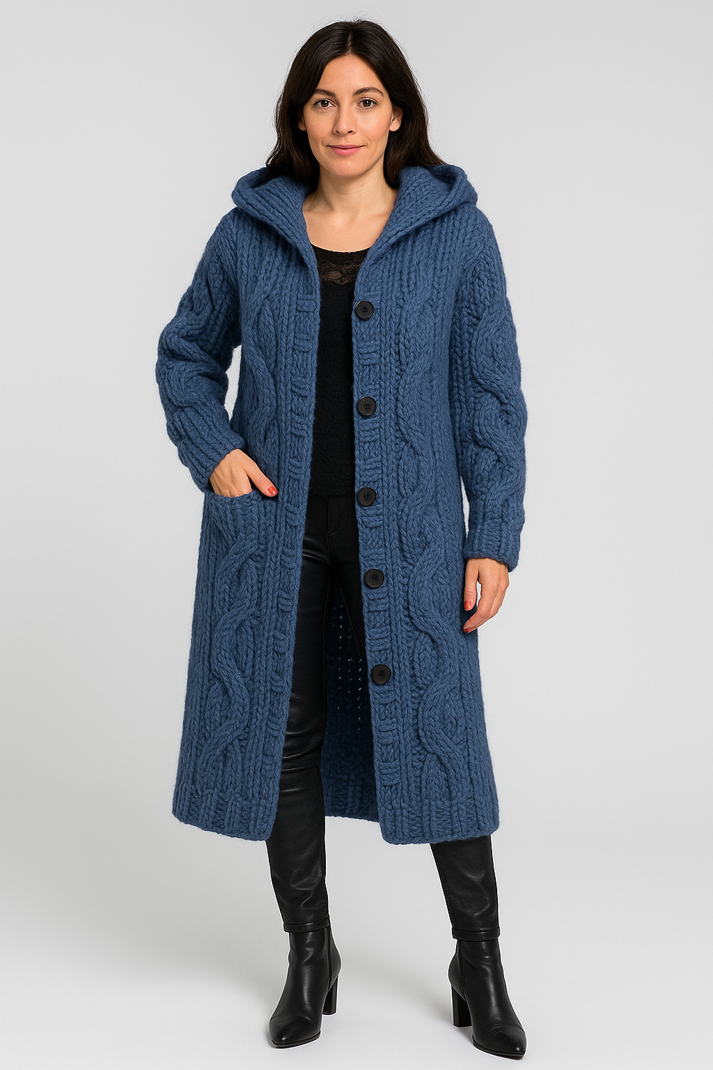 Sophia | Women's Chunky Knit Long Cardigan with Button-Up Front 0