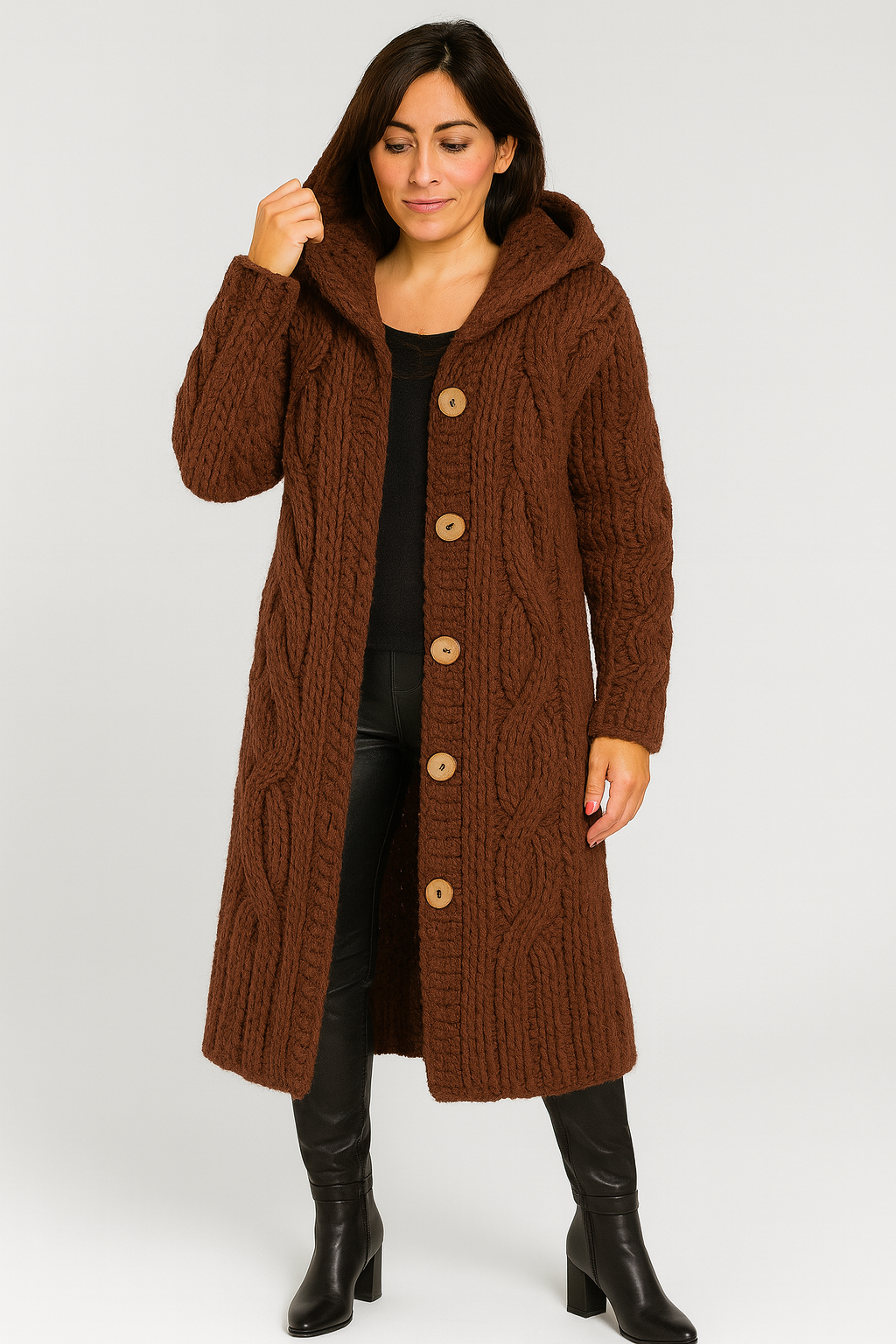 Sophia | Women's Chunky Knit Long Cardigan with Button-Up Front 3
