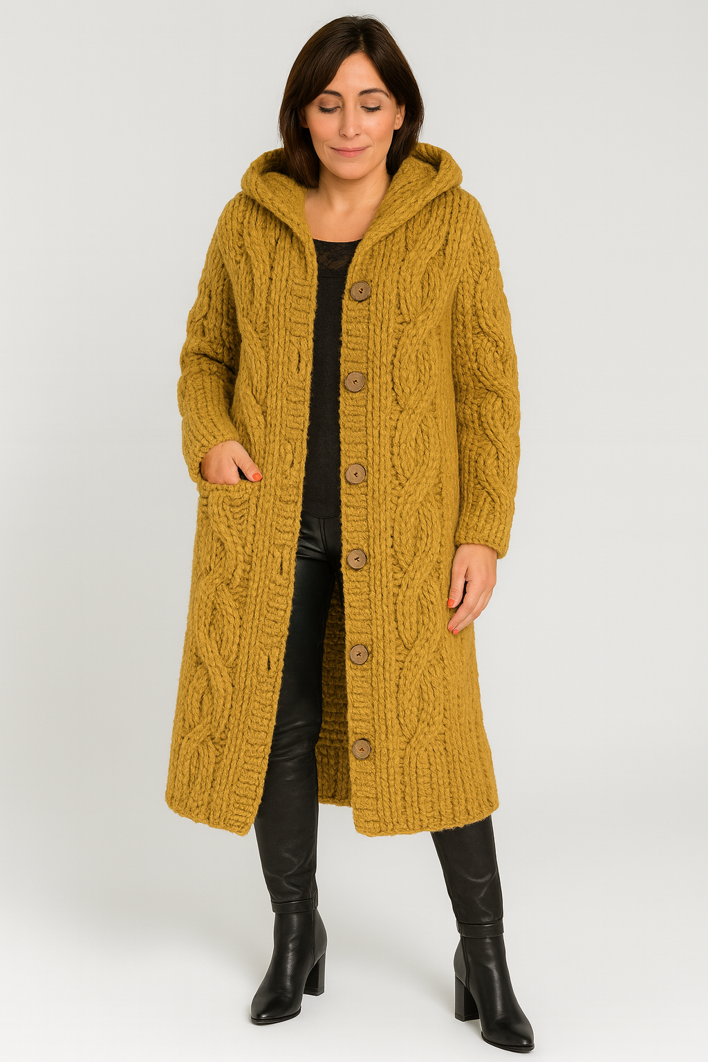 Sophia | Women's Chunky Knit Long Cardigan with Button-Up Front 5