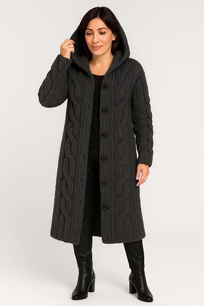 Sophia | Women's Chunky Knit Long Cardigan with Button-Up Front 7