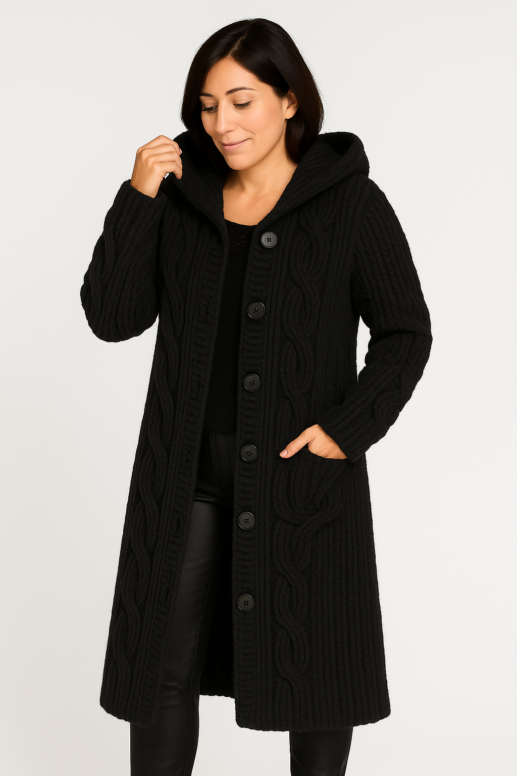 Sophia | Women's Chunky Knit Long Cardigan with Button-Up Front 8