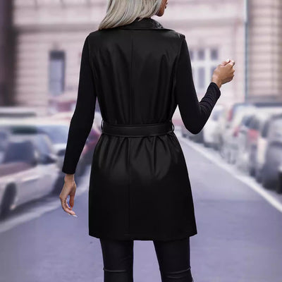 Sophia | Women's Faux Leather Vest Jacket with Tie Waist 2