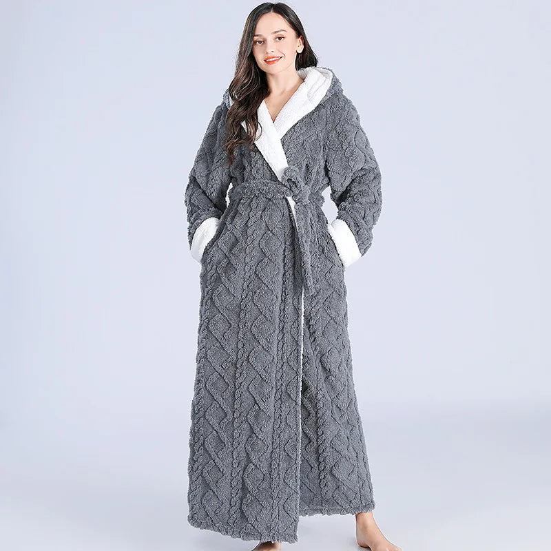 Sophia | Women's Hooded Bathrobe Flannel with Pockets 4