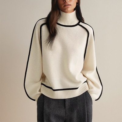 Sophia | Women's Knit Turtleneck Sweater with Contrast Stitching 2
