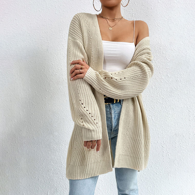 Sophia | Women's Long Open-Front Knit Cardigan in Soft Blue 3