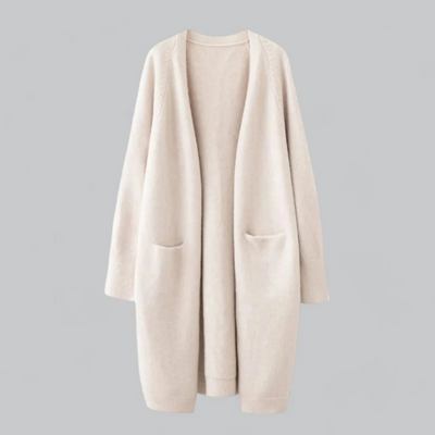 Sophia | Women's Long Open Pocket Cardigan in Creamy Beige 0