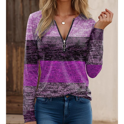 Sophia | Women's Long Sleeve Shirt Zipper Collar Spliced Print 2