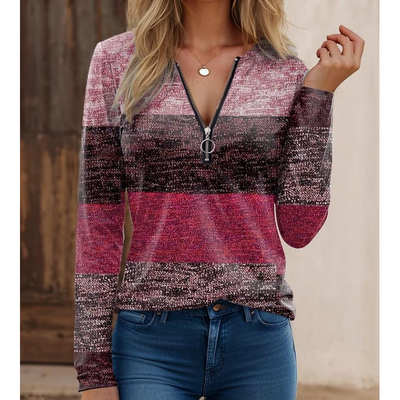 Sophia | Women's Long Sleeve Shirt Zipper Collar Spliced Print 3