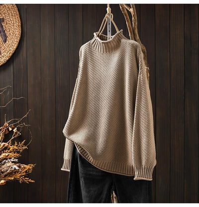 Sophia | Women's Oversized Sweater Waffle Knit Mock Neck 3