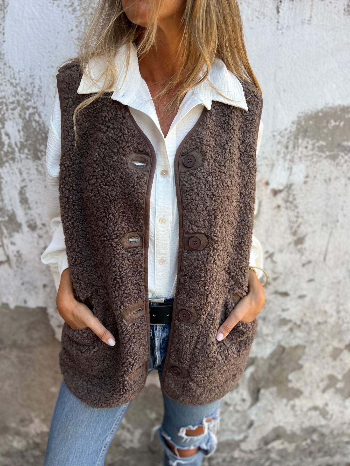 Sophia | Women's Shearling Fleece Vest with Button Front 1