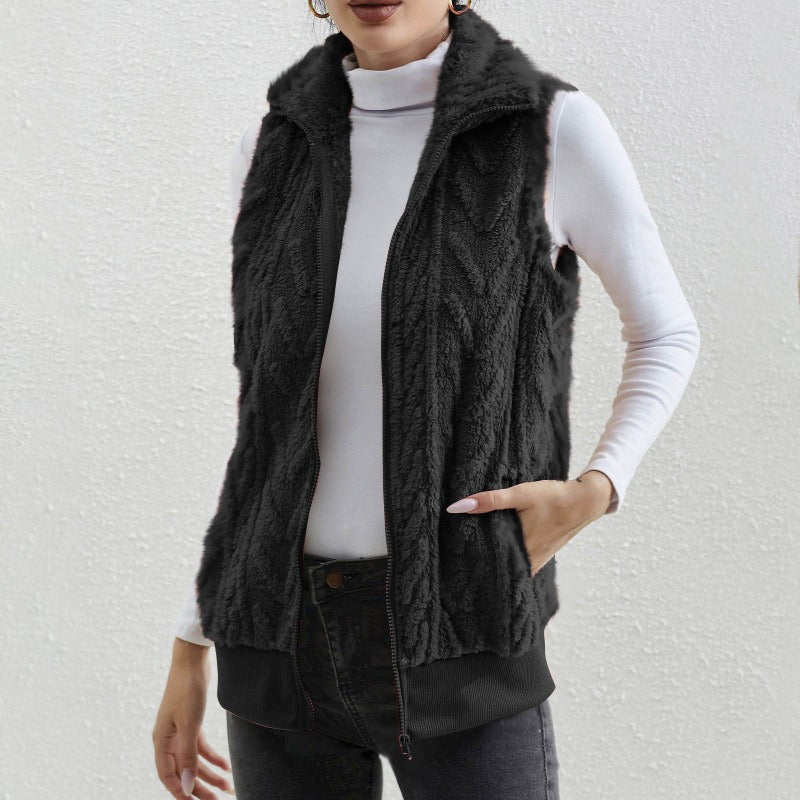 Sophia | Women's Sleeveless Jacquard Fleece Vest with Zip Front 4
