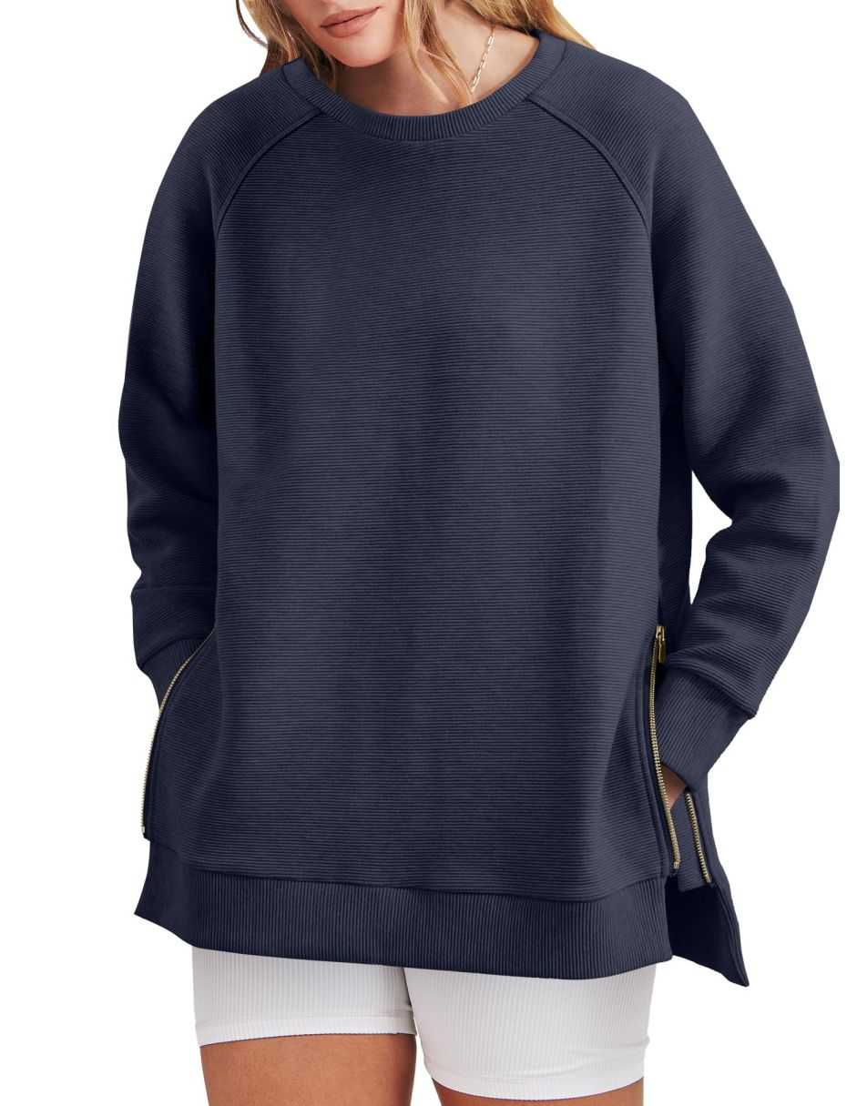 Sophia | Women's Sweatshirt Side Zippers Textured Finish 4