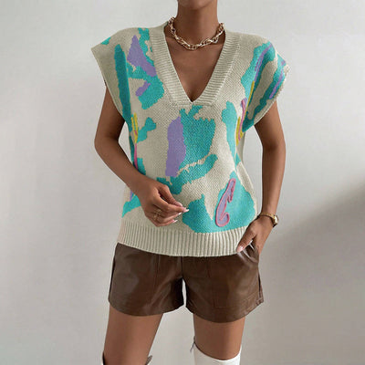 Sophia | Women's Vest V-Neck Jacquard Pattern 0