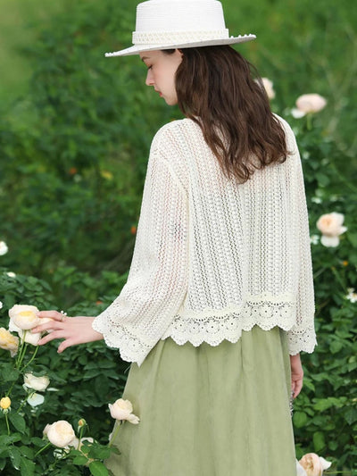 Sophia | Women's White Lace Cardigan with V-Neck and Flared Sleeves 0
