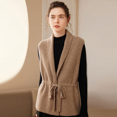 Sophia | Women's Wool Blend Vest with Shawl Collar and Belted Waist 1