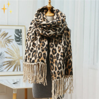 Sophia | Women's XL Wool Scarf With Leopard Print 1