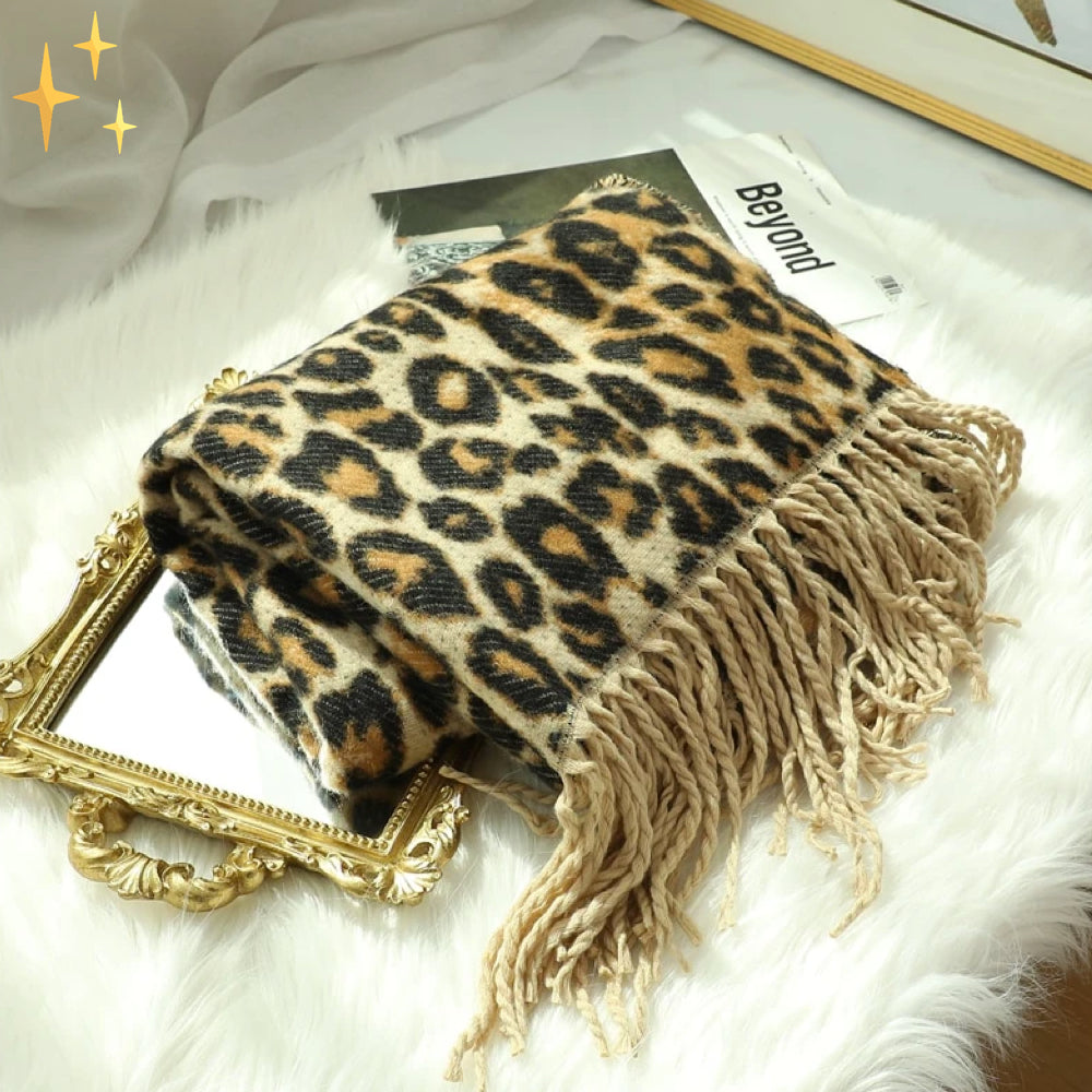 Sophia | Women's XL Wool Scarf With Leopard Print 6