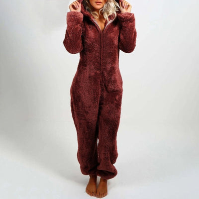 Sophie | Women's Onesie Hooded Front Zipper Pyjama in Red 0