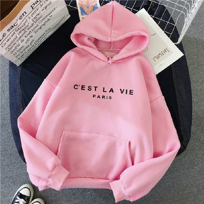 Sophie | Women's Oversized Hoodie C'est La Vie Graphic Pink 1