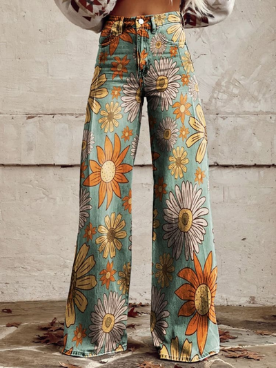 Veronica | Flared Jeans Women With Retro Floral Pattern 0