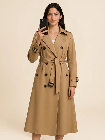 Victoria | Women's Classic Double-Breasted Trench Coat with Adjustable Belt 0