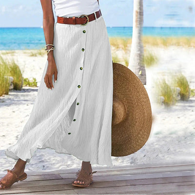 Women's Maxi Skirt A-Line Cotton Elastic Waist Solid Color-1