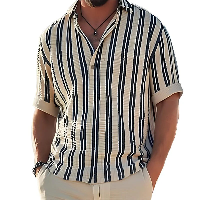 William | Men’s Shirt Striped Short Sleeve With V-Neck 0