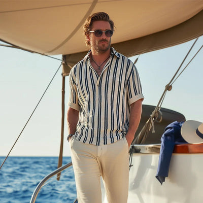 William | Men’s Shirt Striped Short Sleeve With V-Neck 1