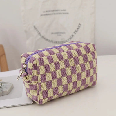 Women’s Makeup Bag Checkered Design Zipper 8