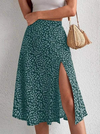 Variant image for Women's Midi Skirt High Waist Floral Print A-Line with Side Slit-21