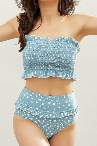 Variant image for Women's Floral Print Bikini Set Ruffled Bandeau-4